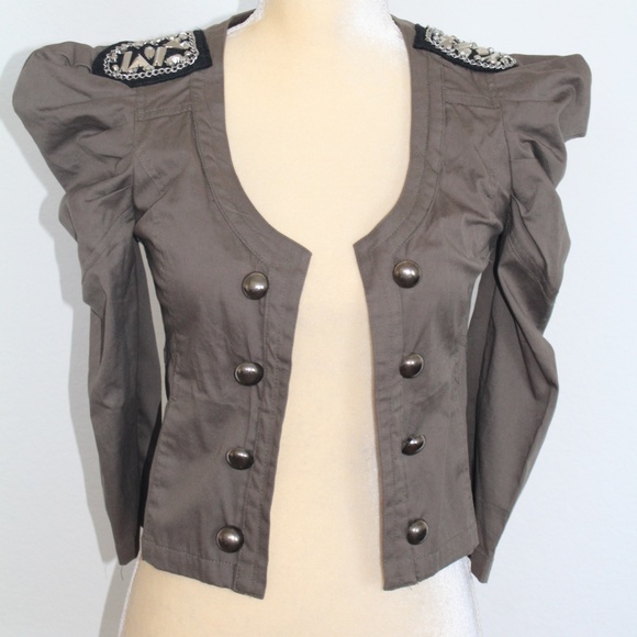 Better B Jackets & Blazers - Puff Shoulder Embellished Button Jacket Blazer